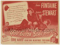 9d471 YOU GOTTA STAY HAPPY herald '48 James Stewart, Joan Fontaine, Eddie Albert, screwball comedy!