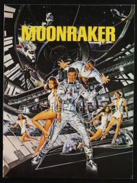 9d870 MOONRAKER souvenir program book '79 Roger Moore as James Bond, art by Daniel Goozee!