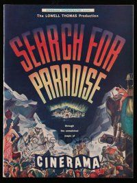 9d932 SEARCH FOR PARADISE Cinerama souvenir program book '57 Lowell Thomas' Himalayan travels!