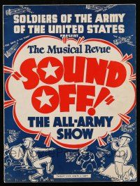9d943 SOUND OFF stage play souvenir program book '40s World War II, The All-Army Show Musical Revue