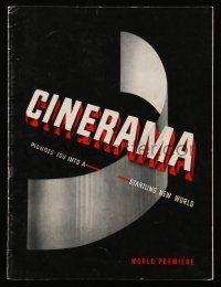 9d973 THIS IS CINERAMA world premiere souvenir program book + cool postcard '52 startling new world!