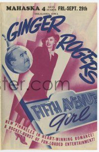 9d335 FIFTH AVENUE GIRL herald '39 Ginger Rogers & Walter Connolly in a heart-winning romance!