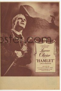 9d349 HAMLET herald '49 Laurence Olivier in William Shakespeare classic, Best Picture winner!