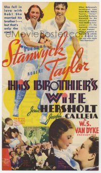 9d353 HIS BROTHER'S WIFE herald '36 Barbara Stanwyck loves Robert Taylor but married his brother!