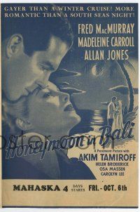 9d356 HONEYMOON IN BALI herald '39 Fred MacMurray & Madeleine Carroll, nothing matters but love!