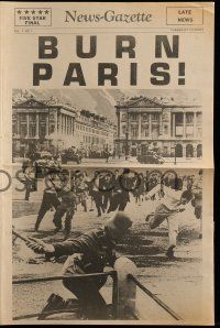 9d367 IS PARIS BURNING herald '66 Rene Clement, World War II all-star cast, cool newspaper design!