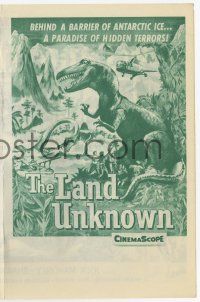 9d375 LAND UNKNOWN herald '57 a paradise of hidden terrors, art of dinosaurs by Ken Sawyer!