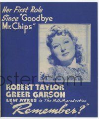 9d419 REMEMBER herald '39 Greer Garson gives Robert Taylor amnesia so they can start again!