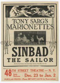 9d429 SINBAD THE SAILOR stage play herald '32 starring Tony Sarg's Marionettes!