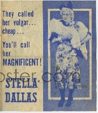 9d437 STELLA DALLAS herald '37 Barbara Stanwyck is called cheap & vulgar, King Vidor classic!