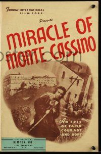 9d562 MIRACLE OF MONTE CASSINO pressbook '49 the life of Saint Benedict, faith, courage & hope!