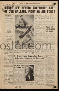 9d624 SABRE JET pressbook '53 Korean War pilot Robert Stack, smashing through the roof of the world!