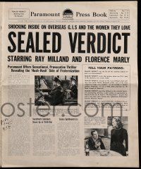 9d628 SEALED VERDICT pressbook '48 Ray Milland & sexy Florence Marly, cool newspaper design!