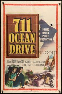 9f012 711 OCEAN DRIVE 1sh '50 Edmond O'Brien, Joanne Dru, filmed under armed police protection!