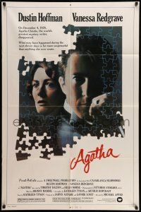 9f026 AGATHA 1sh '79 cool puzzle art of Dustin Hoffman & Vanessa Redgrave as Christie!