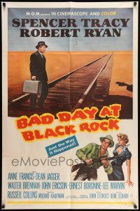 9f063 BAD DAY AT BLACK ROCK 1sh R62 Spencer Tracy tries to find out what did happen to Kamoko!