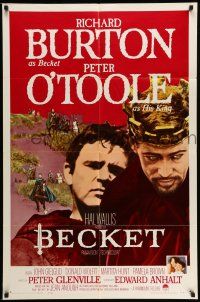 9f073 BECKET style A 1sh '64 great image of Richard Burton in the title role, Peter O'Toole!