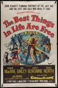 9f080 BEST THINGS IN LIFE ARE FREE 1sh '56 Michael Curtiz, Gordon MacRae, art of gun & trumpet!