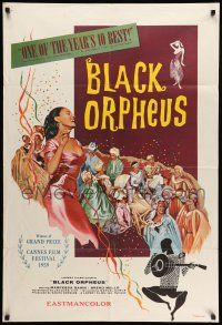 9f096 BLACK ORPHEUS 1sh '60 Marcel Camus' Orfeu Negro, art of Marpessa Dawn at Carnival!