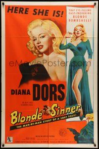 9f104 BLONDE SINNER 1sh '56 sexiest eye-filling gasp-provoking blonde bombshell Diana Dors!