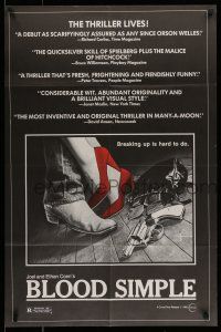9f105 BLOOD SIMPLE reviews 1sh '85 Joel & Ethan Coen, Frances McDormand, cool film noir gun image!