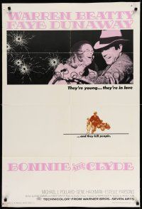 9f108 BONNIE & CLYDE 1sh '67 notorious crime duo Warren Beatty & Faye Dunaway, Arthur Penn!