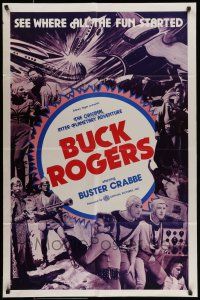9f119 BUCK ROGERS 1sh R66 Buster Crabbe sci-fi serial, see where all the fun started!