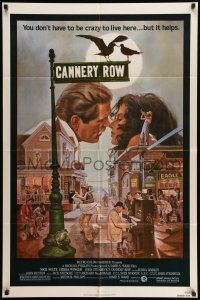 9f128 CANNERY ROW 1sh '82 cool art of Nick Nolte about to kiss Debra Winger by John Solie!