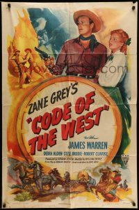 9f153 CODE OF THE WEST style A 1sh '47 Zane Grey, James Warren, Raymond Burr, cowboy action!