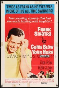 9f154 COME BLOW YOUR HORN 1sh R66 close up of laughing Frank Sinatra, from Neil Simon's play!