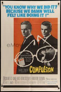 9f156 COMPULSION 1sh '59 crazy Dean Stockwell & Bradford Dillman try to commit the perfect murder!