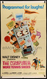 9f157 COMPUTER WORE TENNIS SHOES revised 1sh '69 Disney, art of young Kurt Russell & wacky machine!