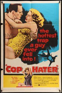 9f162 COP HATER 1sh '58 Ed McBain gritty film noir, the hottest trap a guy ever fell into!