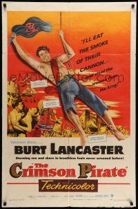 9f168 CRIMSON PIRATE 1sh '52 great image of barechested Burt Lancaster swinging on rope!