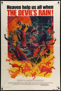 9f197 DEVIL'S RAIN 1sh '75 Ernest Borgnine, William Shatner, Anton Lavey, cool Mort Kunstler art!