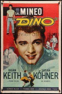 9f200 DINO 1sh '57 huge super close up of troubled teen Sal Mineo, plus full-length image too!