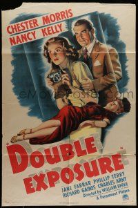 9f210 DOUBLE EXPOSURE style A 1sh '44 art of Chester Morris & Nancy Kelly, film noir!