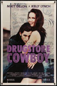 9f216 DRUGSTORE COWBOY 1sh '89 Matt Dillon & sexy Kelly Lynch, directed by Gus Van Sant!