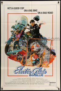 9f230 ELECTRA GLIDE IN BLUE style B 1sh '73 cool art of motorcycle cop Robert Blake by Blossom!