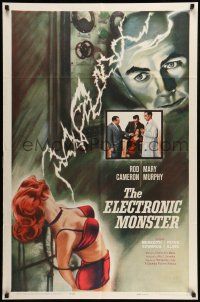 9f231 ELECTRONIC MONSTER 1sh '60 Rod Cameron, artwork of sexy girl shocked by electricity!