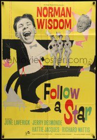 9f288 FOLLOW A STAR English 1sh '59 art of wacky Norman Wisdom & showgirls!