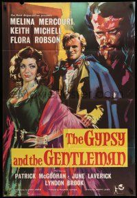 9f348 GYPSY & THE GENTLEMAN English 1sh '58 art of Melina Mercouri, directed by Joseph Losey!