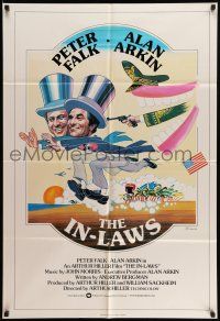 9f423 IN-LAWS English 1sh '79 Peter Falk & Alan Arkin screwball comedy. great art by Ferracci!
