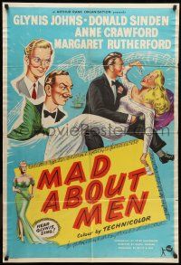 9f541 MAD ABOUT MEN English 1sh '54 artwork of sexy mermaid Glynis Johns!