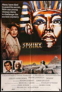 9f816 SPHINX English 1sh '81 Frank Langella, sexy scared Lesley Anne-Down, cool image of Egypt!
