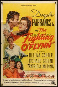 9f268 FIGHTING O'FLYNN 1sh '49 cool art of swashbuckling Douglas Fairbanks, Jr., Helena Carter!