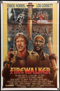 9f272 FIREWALKER 1sh '86 J.D. artwork of explorers Chuck Norris & Lou Gossett!