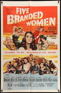 9f276 FIVE BRANDED WOMEN 1sh '60 Silvana Mangano, Vera Miles, Barbara Bel Geddes, Jeanne Moreau!