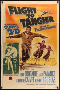 9f281 FLIGHT TO TANGIER 3D 1sh '53 Joan Fontaine & Jack Palance in new perfected Dynoptic 3-D!