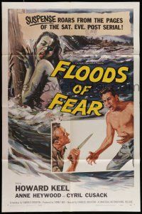 9f282 FLOODS OF FEAR 1sh '59 art of barechested Howard Keel holding sexy Anne Heywood!